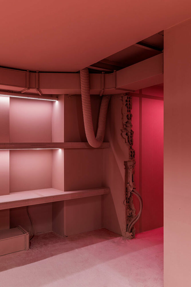 vibrant shades of pink clad paris texas showroom by studioboom in milan