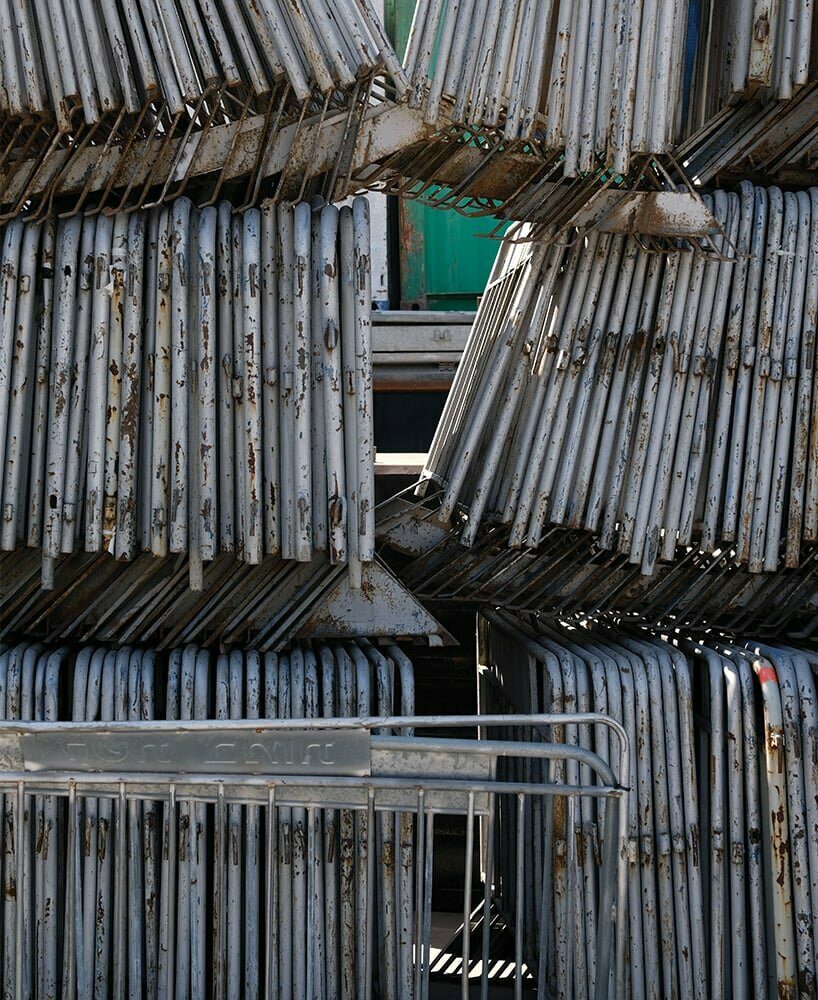 stacked barriers in warehouse