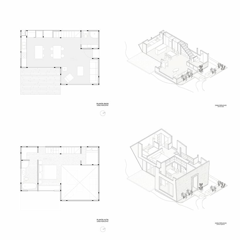 ground and first floor plans and axonometric drawings