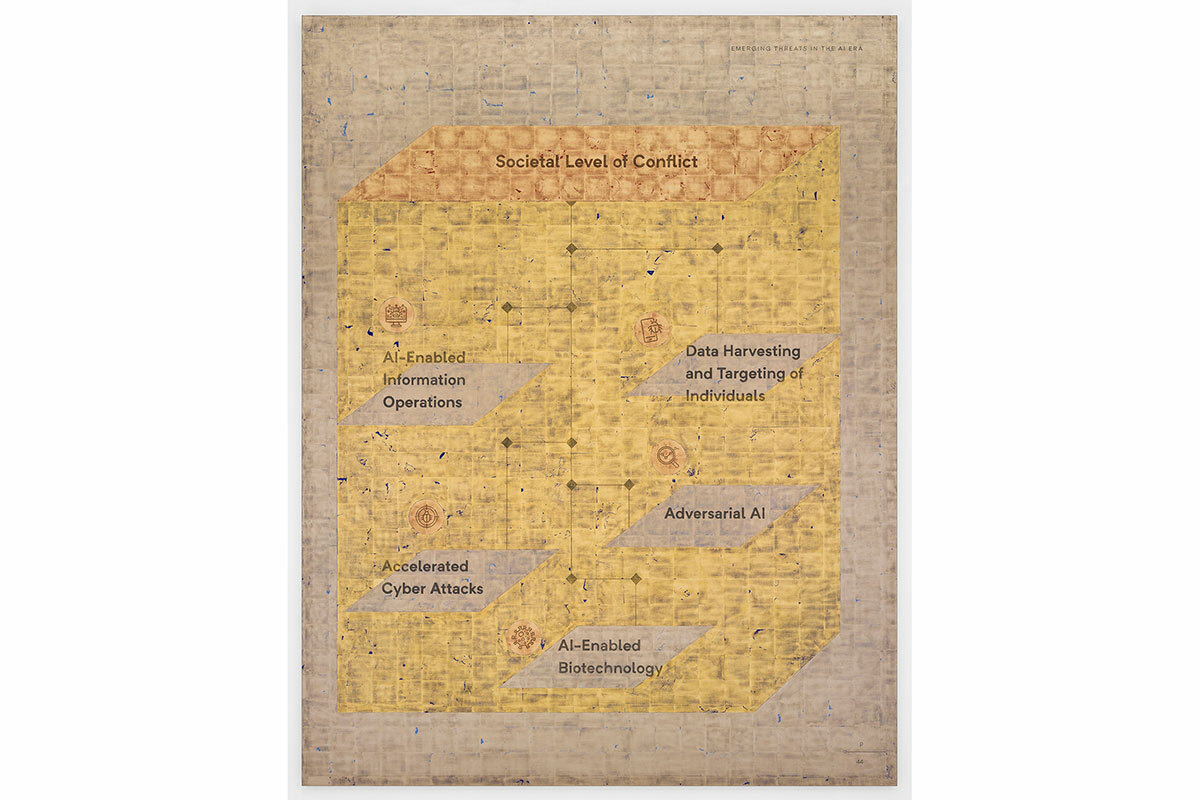 Accelerated, 2023, 24k gold, moon gold and red gold leaf and oil on linen, 259.7 x 200.7 x 3.8 cm / 102 1/4 x 79 x 1 1/2 in