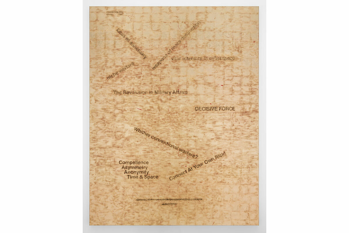 Compellence, 2023, Red gold leaf and oil on linen, 203.2 x 157.5 x 3.8 cm / 80 x 62 x 1 1/2 in