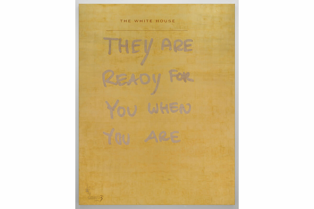 READY FOR YOU, 2023, 24k gold and moon gold leaf and oil on linen, 203.2 x 157.5 x 3.8 cm / 80 x 62 x 1 1/2 in