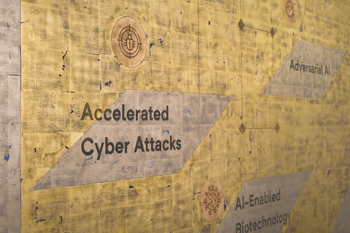 Accelerated (Detail), 2023, 24k gold, moon gold and red gold leaf and oil on linen, 259.7 x 200.7 x 3.8 cm / 102 1/4 x 79 x 1 1/2 in