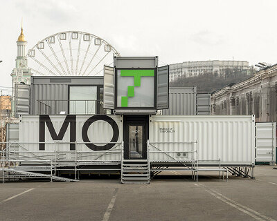 balbek bureau converts shipping containers into portable cultural hub in ukraine