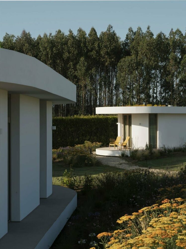 the upper slab acts as a cover from rain and sun and takes shape as a large circular arcade