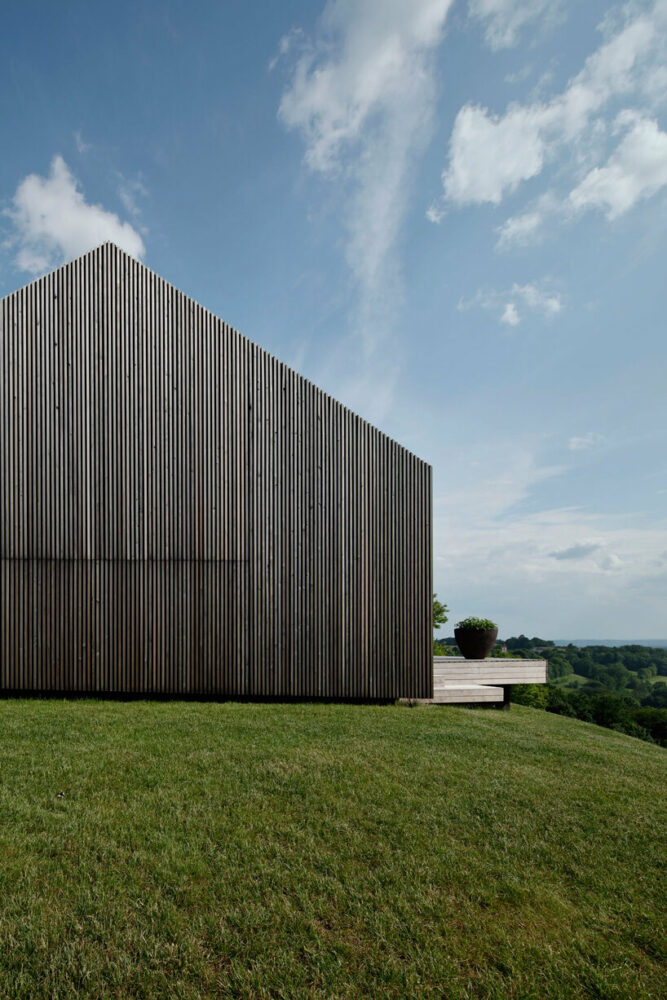 two intersecting saddle roofs shield DMAA's house f in slovenia