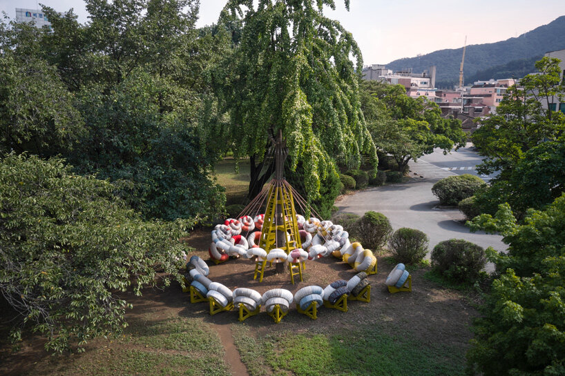 inflatable donut structures form izaskun chinchilla's interactive pavilion in south korea