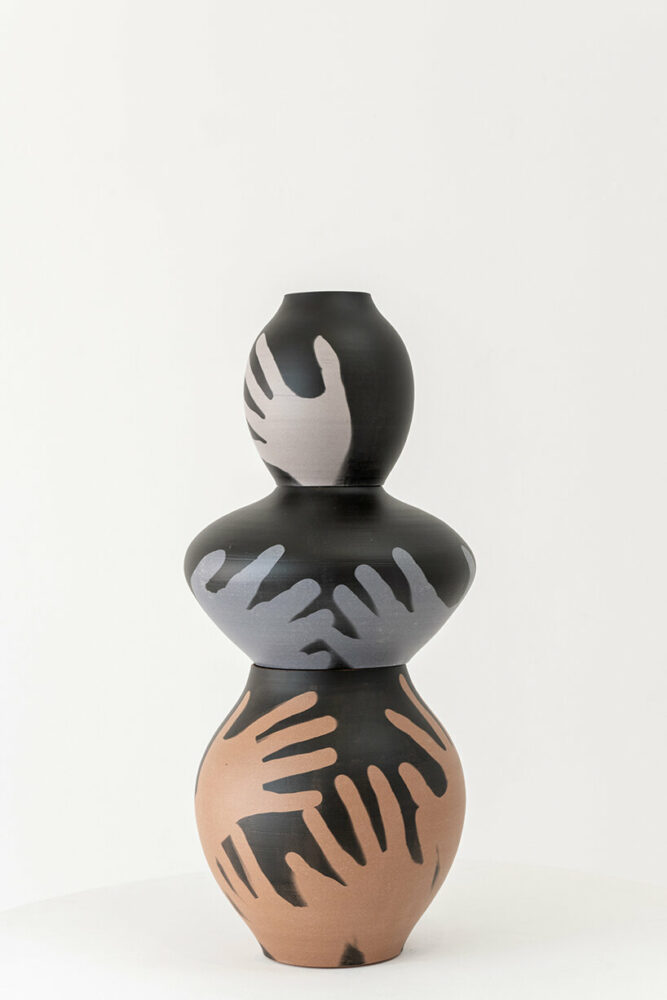 Stack Vases 2 (2023) | stoneware, silver gelatin, photogram, H 60 cm / Ø 24 cm 