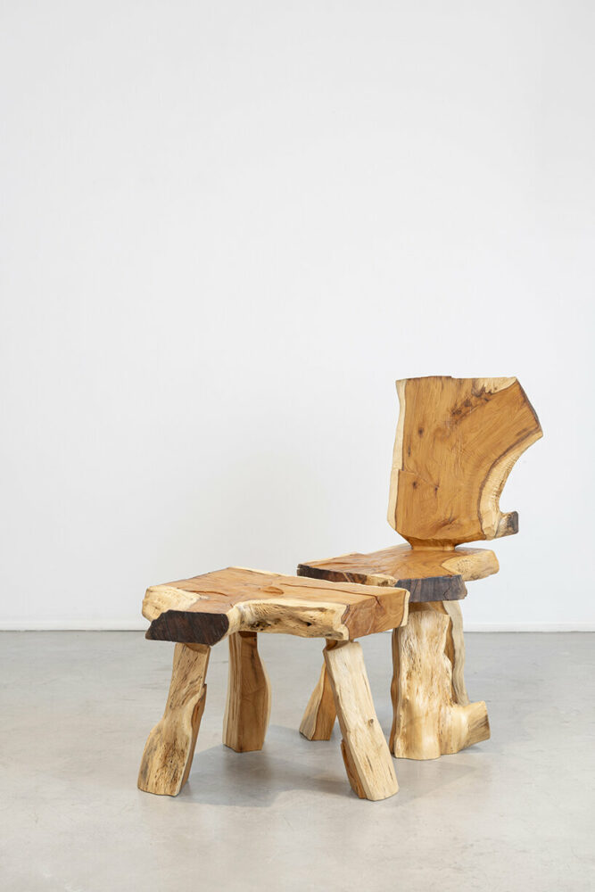 Split Yew Chair (2023) by Max Lamb | 97 x 55 x 57 cm 