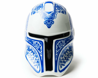 porcelain helmet inspired by iron man and the mandalorian details chinese pottery patterns