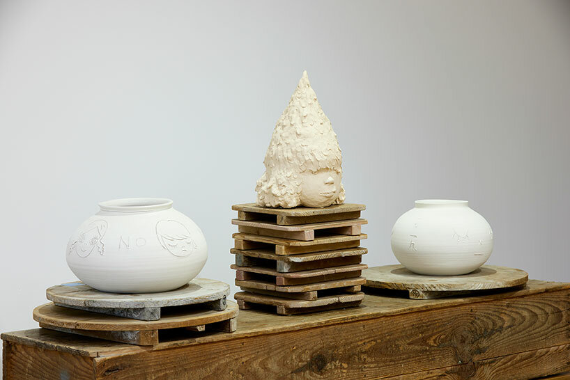 yoshimoto nara's childlike characters take ceramic forms at pace gallery exhhibition in seoul