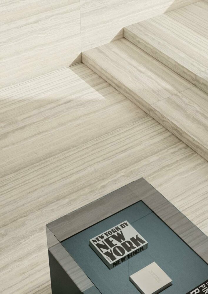 each shade works together to fill a space with calm, smooth lines (Travertino Silver)