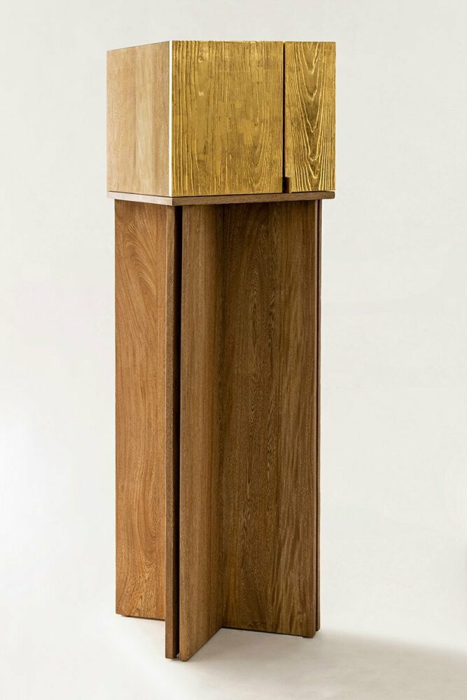 wooden AURUM cabinets clad in 23-karat gold leaf offer various configurations