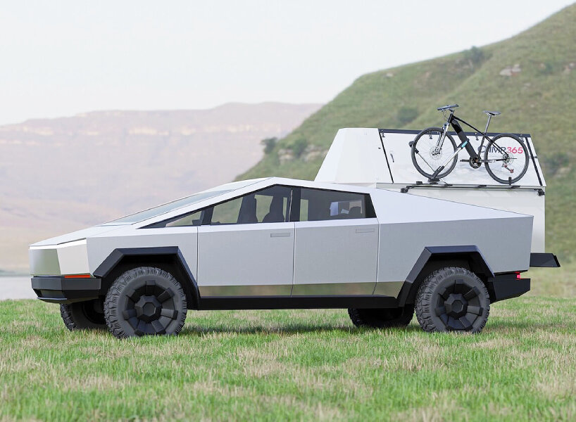 world's first foldable camping cabin can fit on tesla cybertruck for  portable off-grid lodging