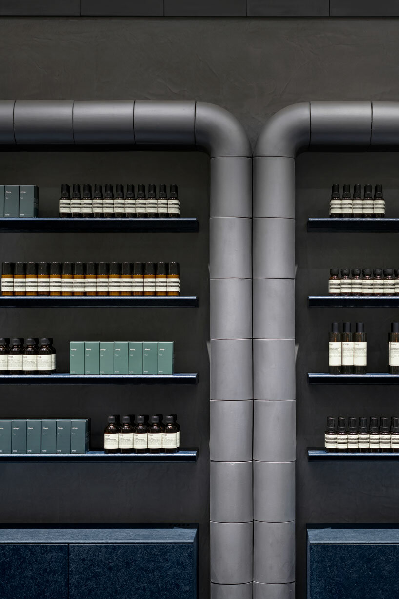 CASE-REAL frames aesop's products with silver local roof tiles at new retail store in japan