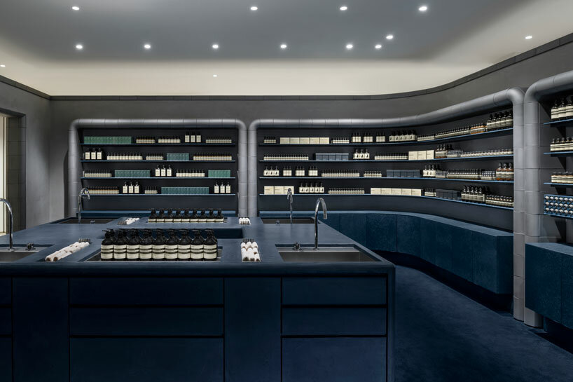 CASE-REAL frames aesop's products with silver local roof tiles at new retail store in japan
