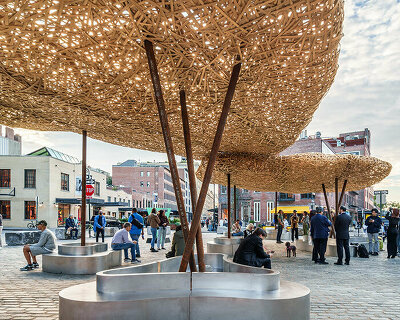 llLab weaves a 'bamboo cloud' design pavilion to float over lower manhattan