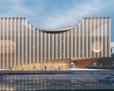 eskew dumez ripple wraps louisiana music & heritage experience museum in AI-inspired shell