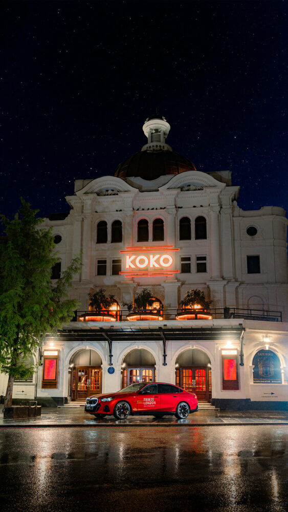 fully electric BMW i5 M60 in front of KOKO in London | image courtesy BMW