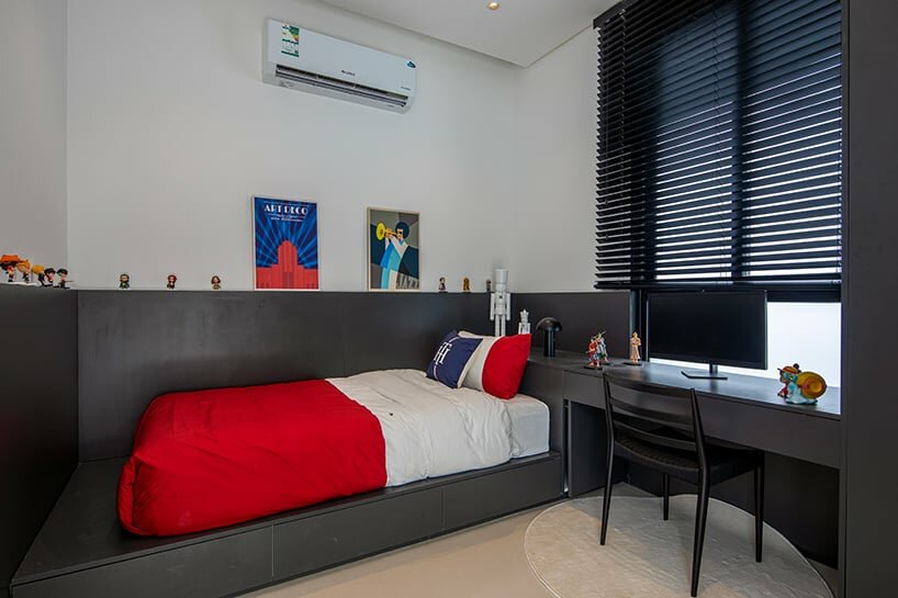 a high sense of practicality and functionality is embedded in the design of the kids' bedrooms