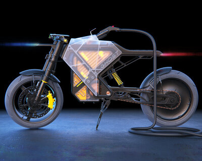 electric motorcycle wraps transparent panels around its body, so riders can see what’s inside