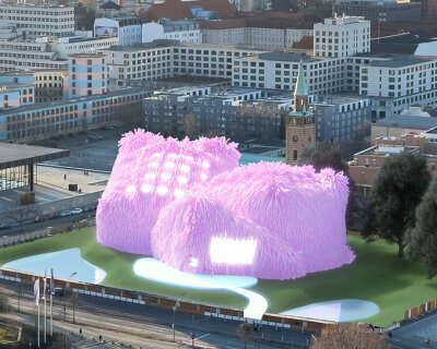 next to neue nationalgalerie berlin, manuel rossner’s pink pavilion makes a case for the digital