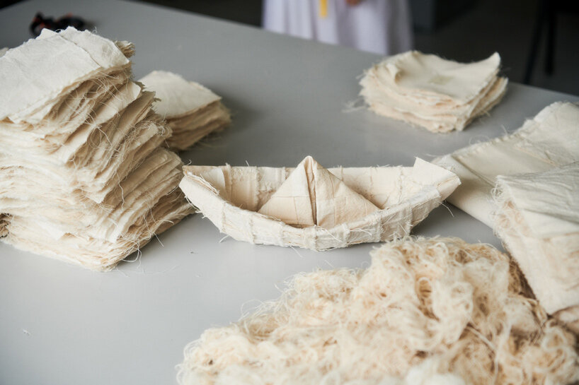 design duo crafts oversized fabric boat recalling patchwork traditions and japanese origami