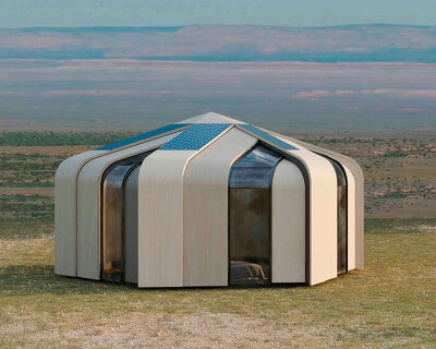 curved plywood panel segments shape a transformable modern kazakh yurt