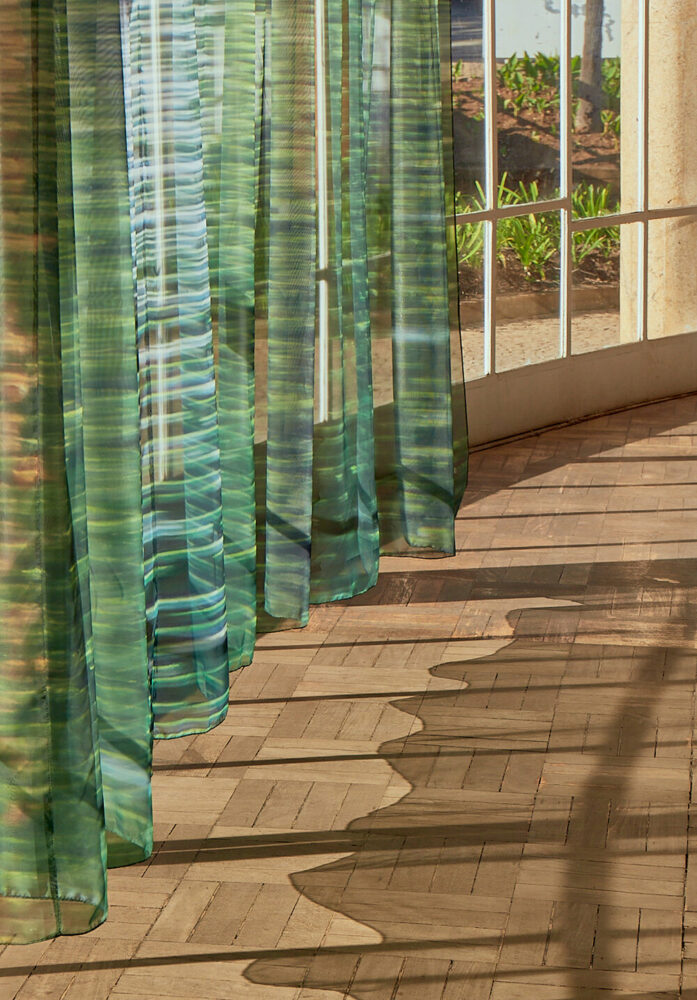 close up of the artwork printed on voile