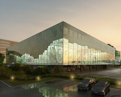MVRDV's airport expansion in prague lights up with programmable satellite map