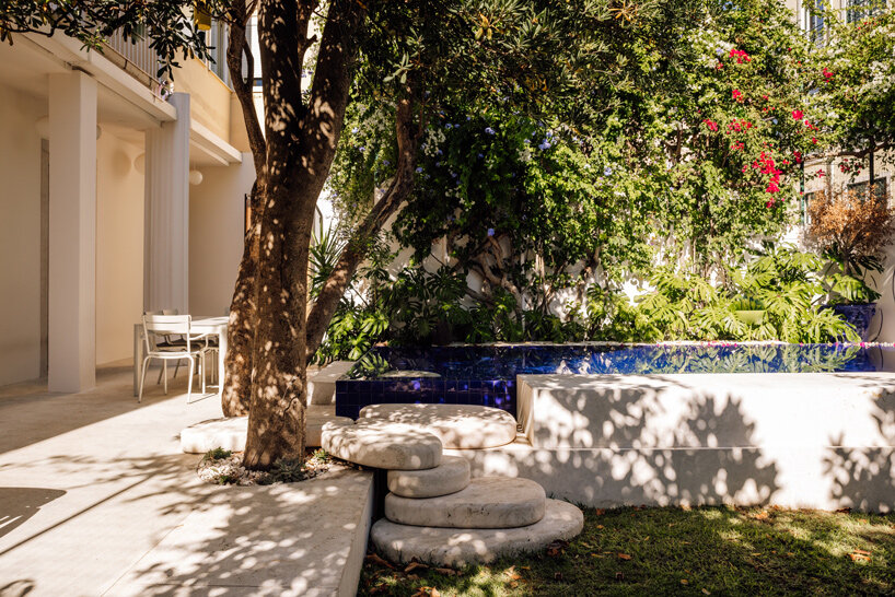 bespoke natural stone steps and stone benches