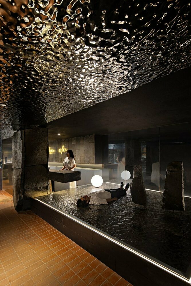 various textures adorn the reception area