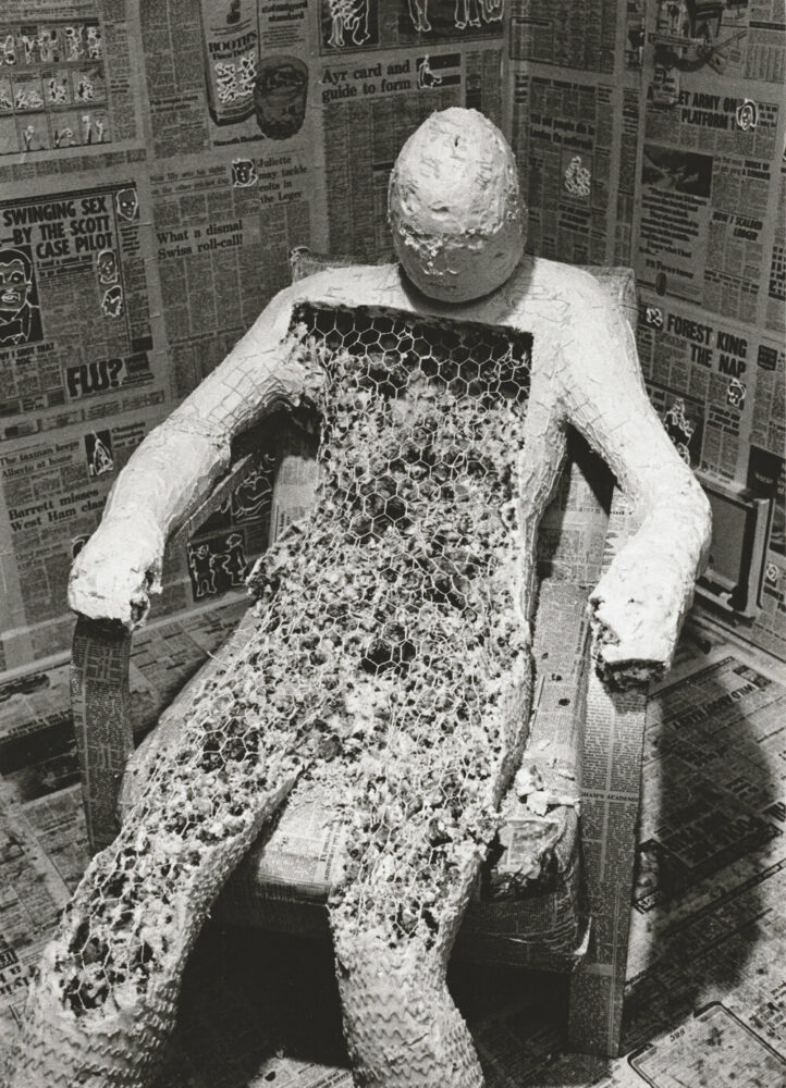 Documentation of preparation for An Edible Family in a Mobile Home by Bobby Baker, 1976. 	Photo: Andrew Whittuck