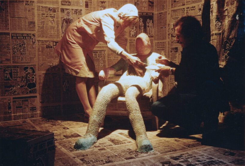 Documentation of preparation for An Edible Family in a Mobile Home by Bobby Baker, 1976. 	Photo: Andrew Whittuck