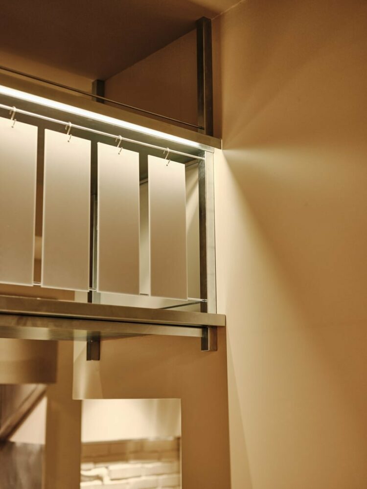 menu boards hanging on structured suspended shelves