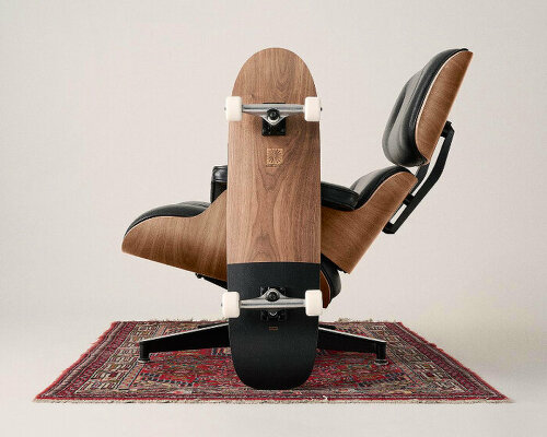 globe recreates iconic charles and ray eames lounge chairs as wooden skateboards