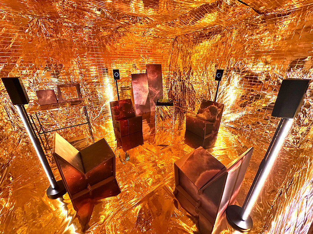 vinyl record with real outer space rocks spins during miami art week