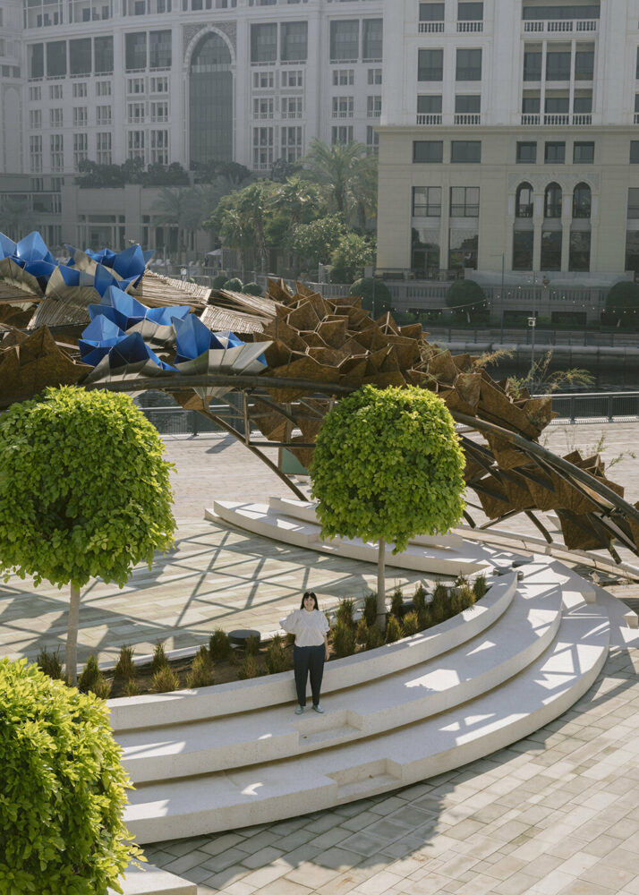 the pavilion is inside the Jaddaf Waterfront Sculpture Park