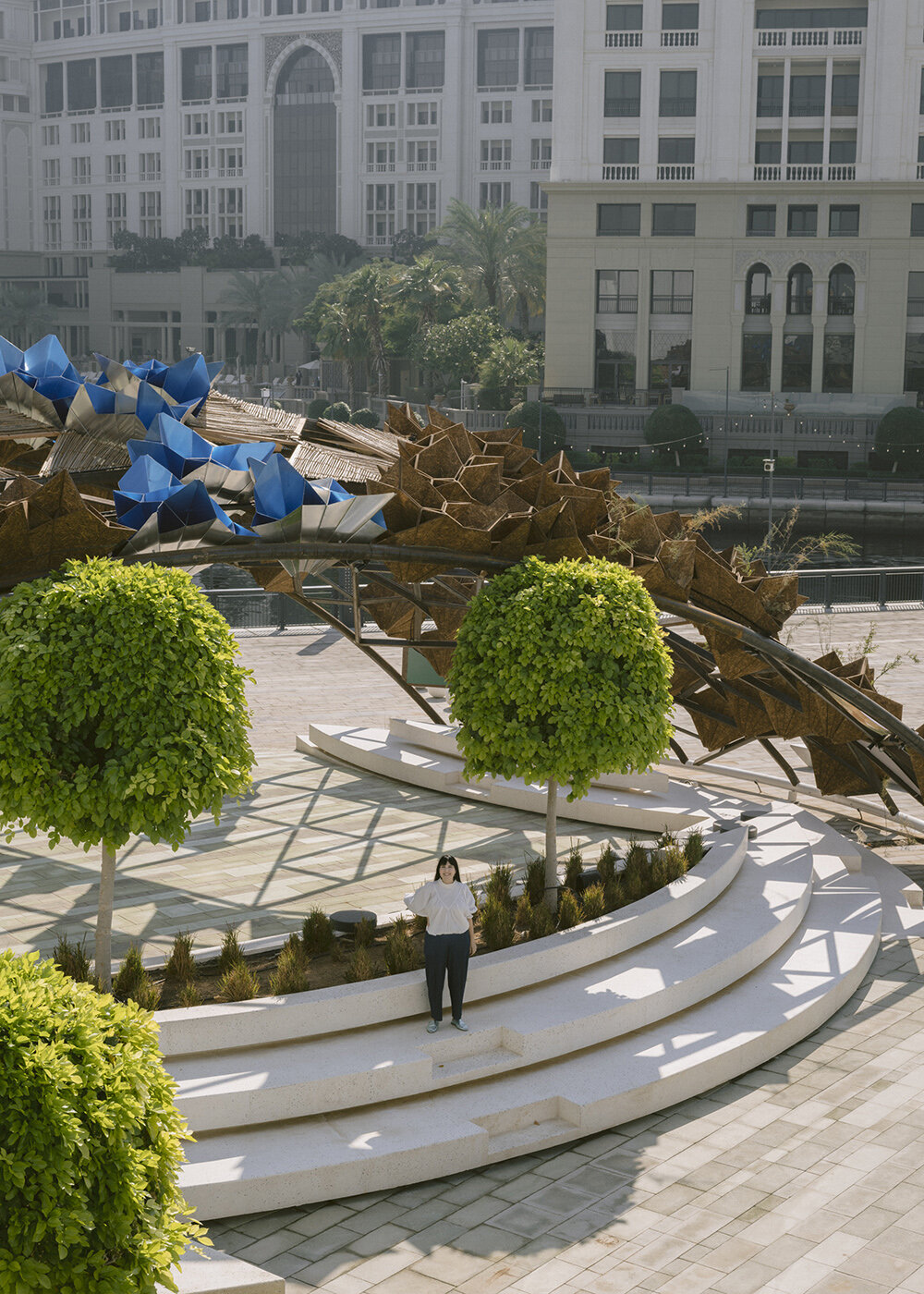 the pavilion is inside the Jaddaf Waterfront Sculpture Park