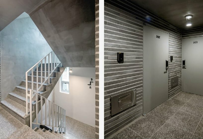 deliberate material choices, including brick tiles, contribute to a unique spatial experience