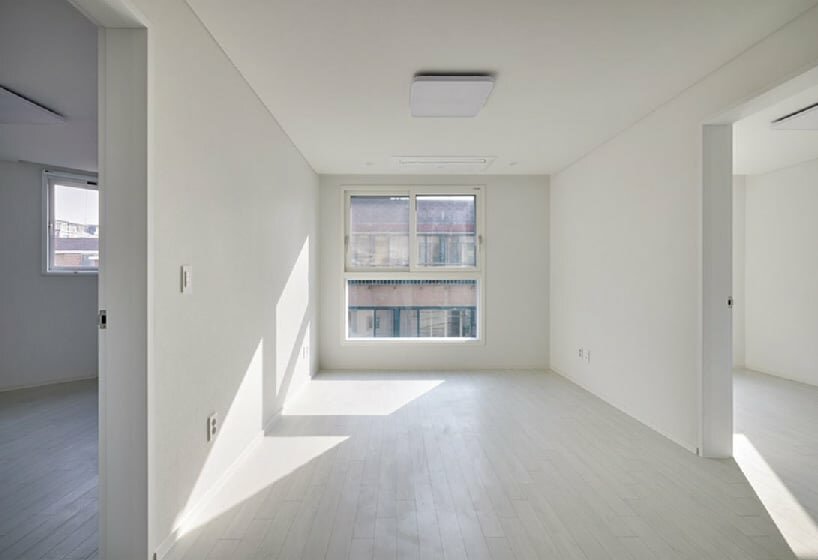 the design creates an intriguing architectural dialogue between inside and outside