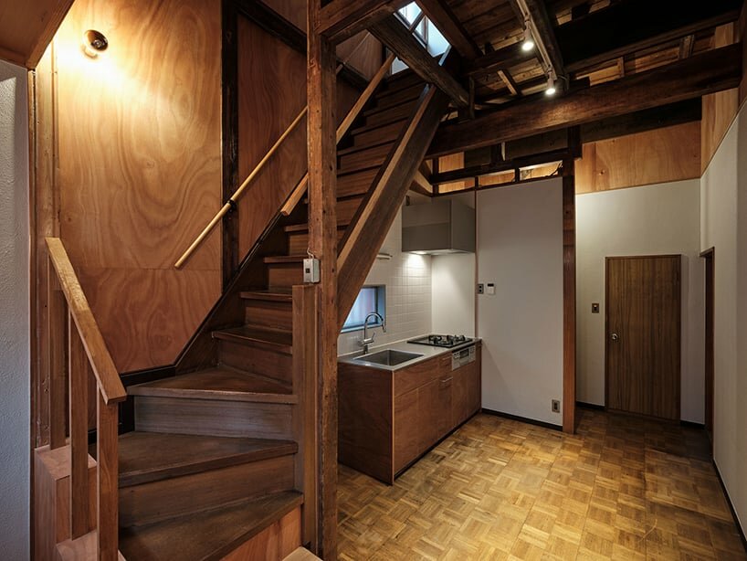 staircase and kitchen