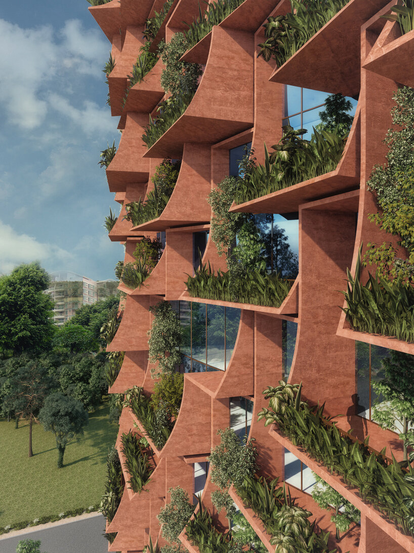 parabolic balconies sprout from sanjay puri's vertical 'forest' in central africa