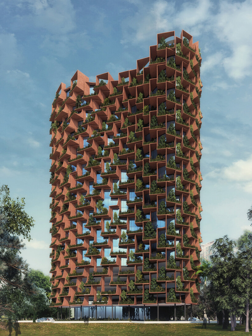 parabolic balconies sprout from sanjay puri's vertical 'forest' in central africa