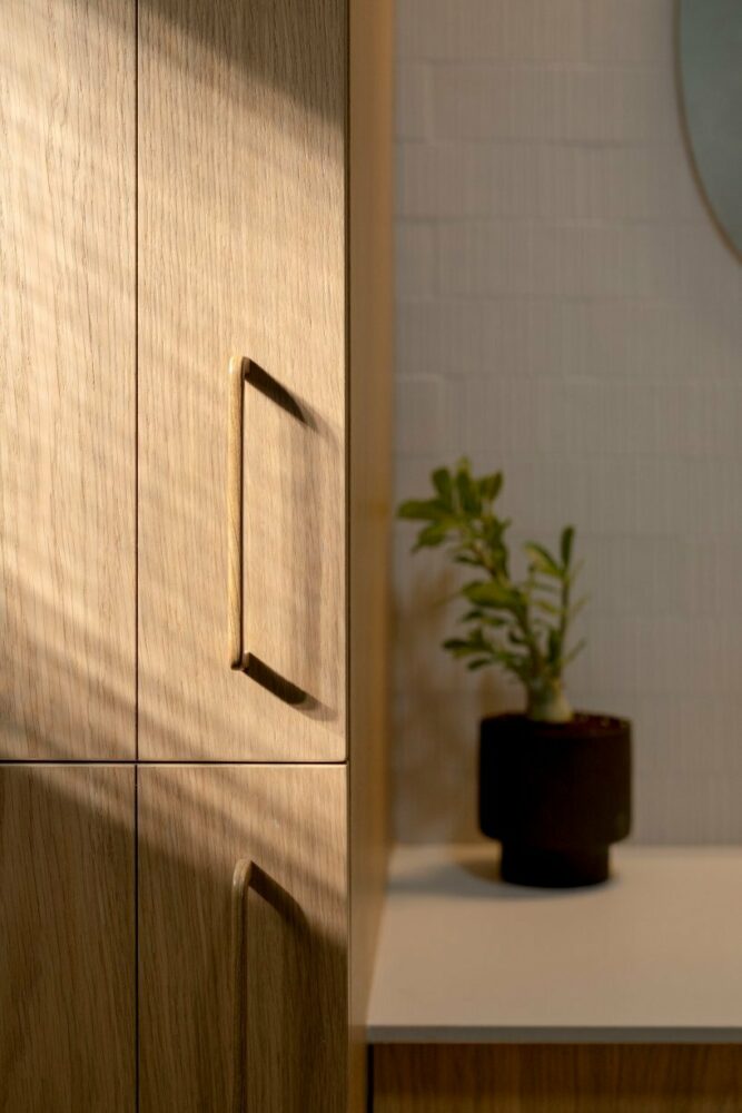 oak veneer bathroom and laundry cabinet