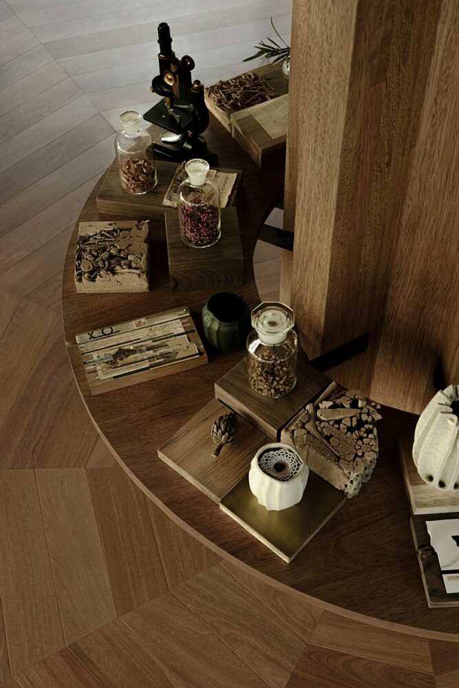 the circular design creates a path of scents, candles, incense, home products, and the landscape