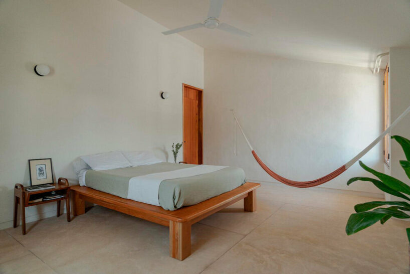 the updated bedrooms feature cement floors pigmented with minerals and cedar details