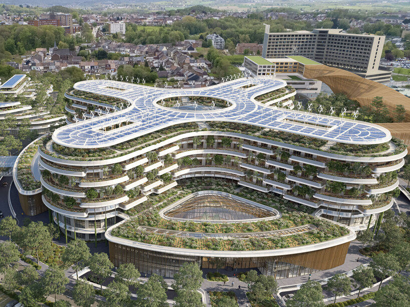 vincent callebaut's HOSPIWOOD is a biophilic hospital campus in belgium