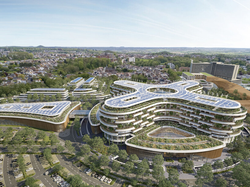vincent callebaut's biophilic hospital campus in belgium unfolds around flower-shaped atrium