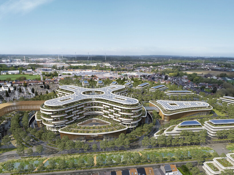 vincent callebaut's biophilic hospital campus in belgium unfolds around flower-shaped atrium
